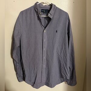 RALPH LAUREN Classic Fit Checkered Button Down Shirt Blue White Men's Sz 16 Neck